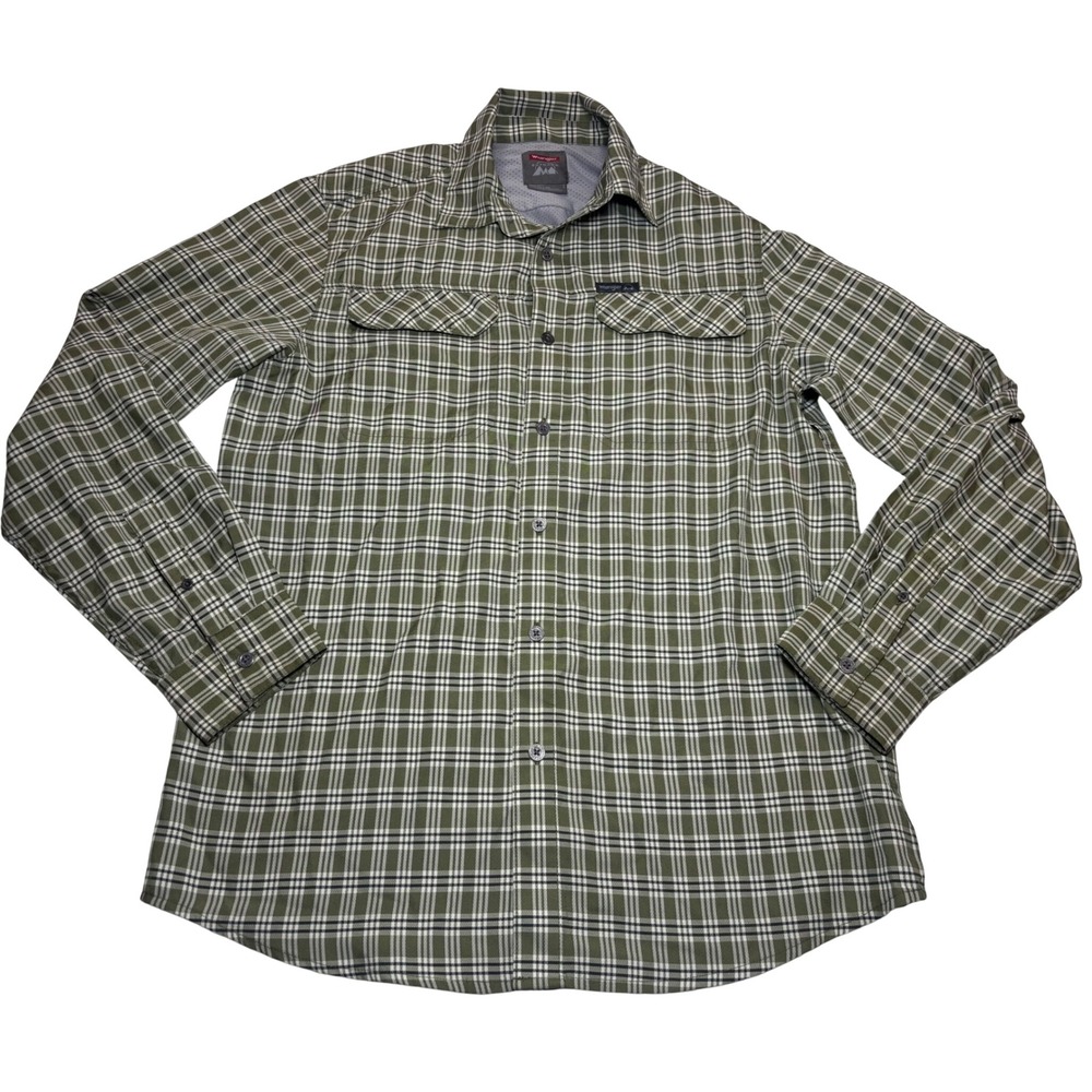 Wrangler Outdoor Shirt Men's Green Plaid Excellent Vented Roll Tab Size Medium